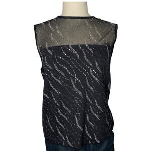 St John Santana Knit Sequin Sleeveless Blouse Black Silver NWT M $585